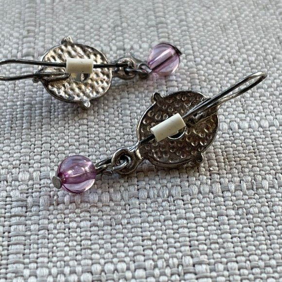 Vintage Earring Silver Tone Purple Faux Stone Drop Down Earring Jewelry - Picture 5 of 9